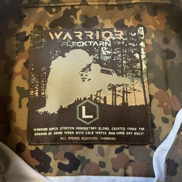 Warrior Camo Flecktarn Button Up Shirt Mens Size L Short Sleeve Camouflage - Picture 3 of 8